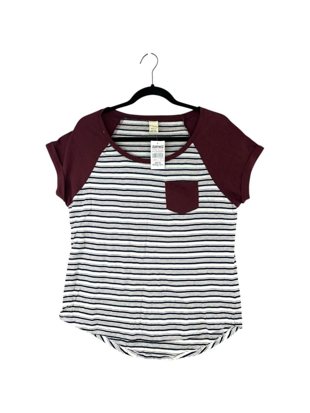 Zine by Zumiez Maroon Striped Pocket Tee NWT